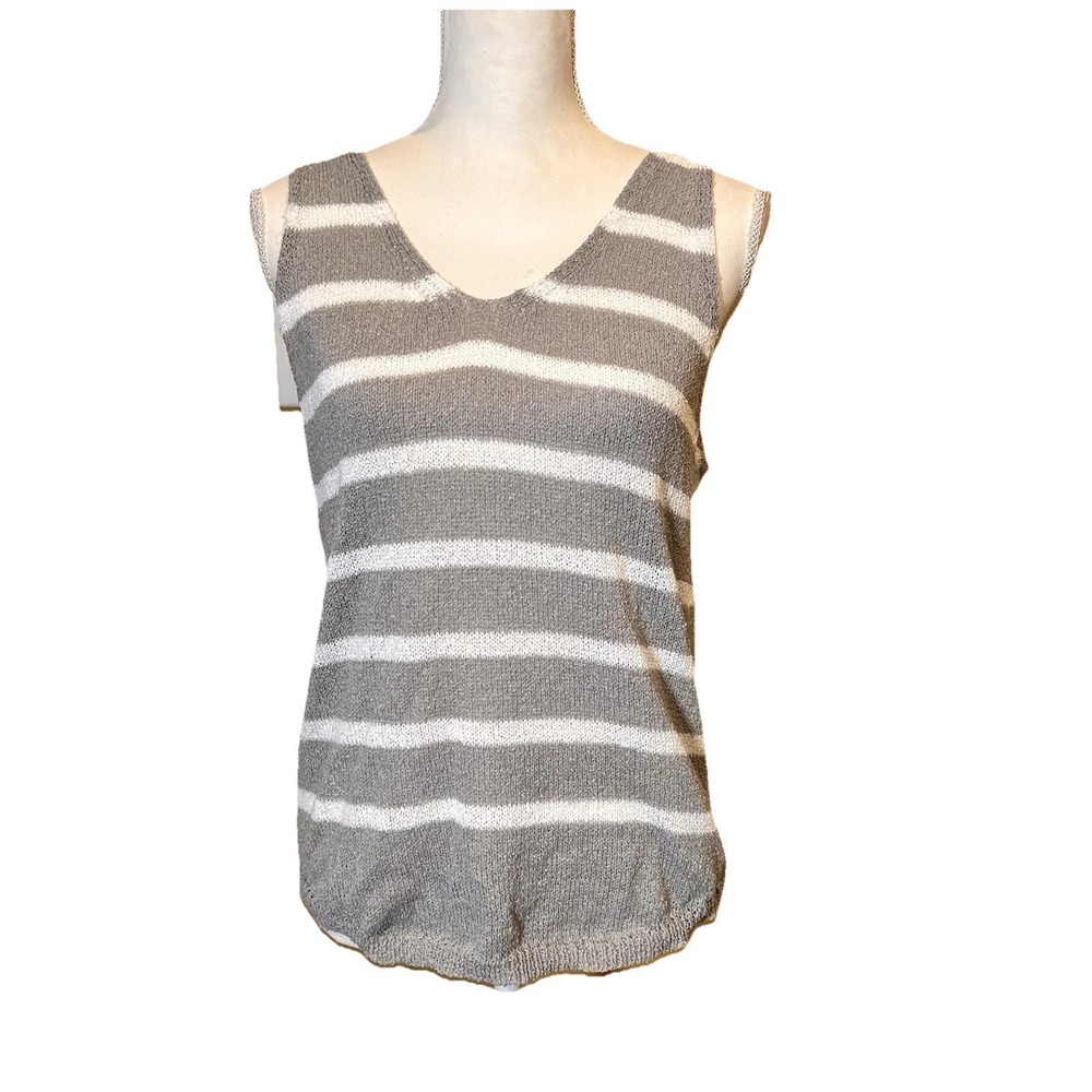 Anna Kaci Medium Gray White Striped Sleeveless Knit Sweater Tank NWT